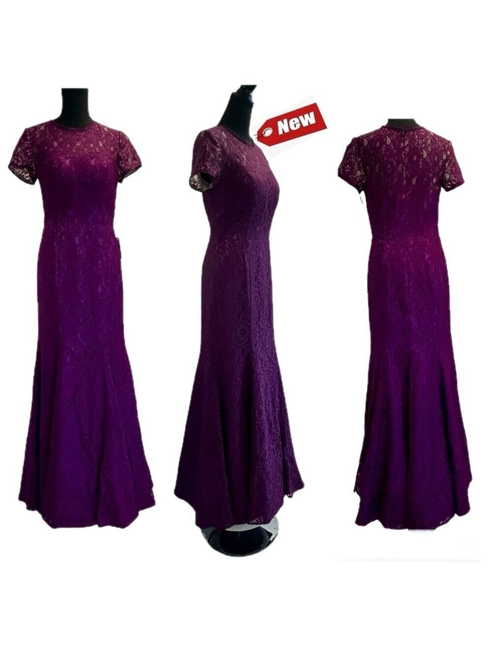 JJ's house grape purple short sleeve lace maxi dress gown prom bridesmaid formal
